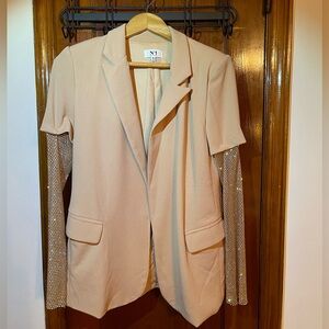 Elegant Beige Blazer with Sequin Sleeves